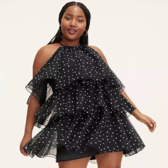 New Kate Spade Mini Polka Dot Tiered Ruffle Mini Dress x Target Black White - Picture 3 of 5